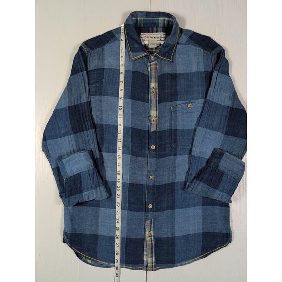 32 Bar Blues Flannel Shirt Men’s M Blue Plaid Button Up Casual Long Sleeve - Picture 9 of 12